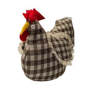 Handmade Plush Plaid Lace Chicken Rooster Kitchen Decor Farmhouse 13" x 10.5"